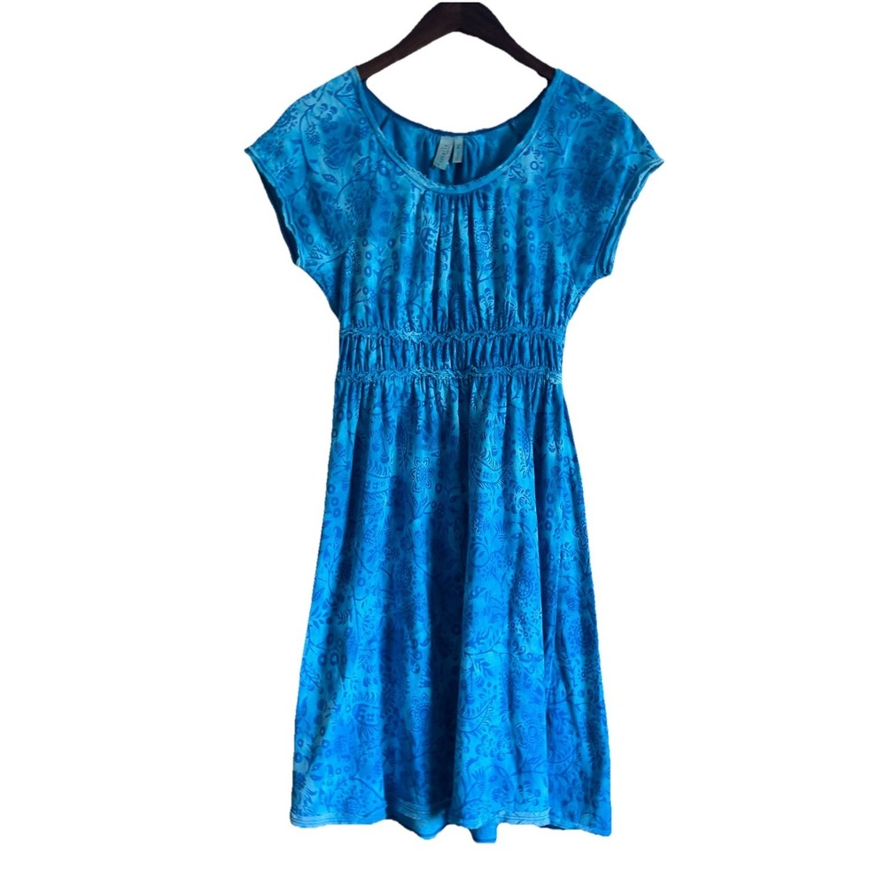 Sahalie Sun Dress Blue Tie Die Tropical Boho Fit Flare A-Line Petite Small